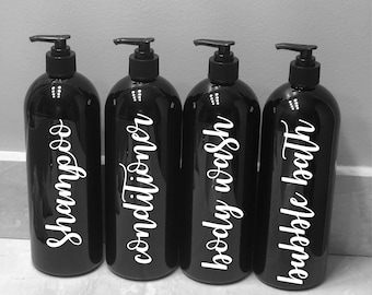 Black Shampoo Bottles | Refillable Bottles | Bathroom Accessories | 32oz Plastic Bottle | Modern Bathroom | Bathroom Storage | Shampoo Label