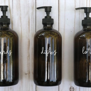 Amber Glass Soap Dispenser: Kitchen, Hands, Lotion - 16 oz