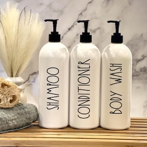 32 oz Large White Labeled Shampoo Bottles | Refillable Bottle | Bathroom Accessories | Farmhouse Bathroom | Home Spa Décor | Bnb Décor |