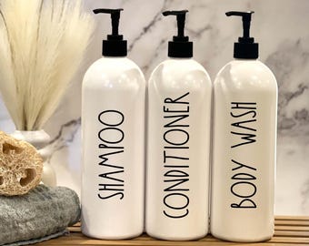 32 oz Large White Labeled Shampoo Bottles | Refillable Bottle | Bathroom Accessories | Farmhouse Bathroom | Home Spa Décor | Bnb Décor |