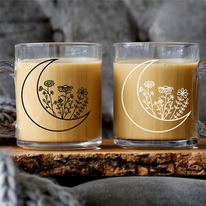 Wildflower Moon Clear Glass Mug: Cottagecore Coffee Lover Gift image 3