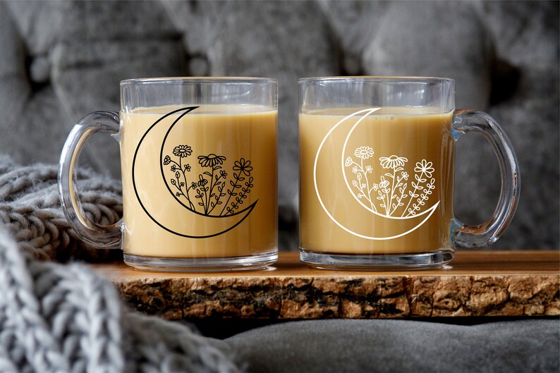 Wildflower Moon Clear Glass Mug: Cottagecore Coffee Lover Gift image 3