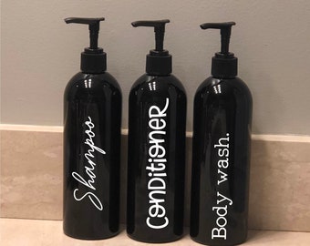 3 Black Shampoo & Conditioner Set | Bathroom Storage | Refillable Shampoo Bottles | Pump Dispenser Set | Reusable bottles for Bathroom |