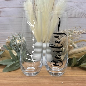 Personalized Glass Champagne Flute l Stemless Glass Champagne Flute l Personalized Bridesmaid Gift l Bridal Party Gifts | Bachelorette Party