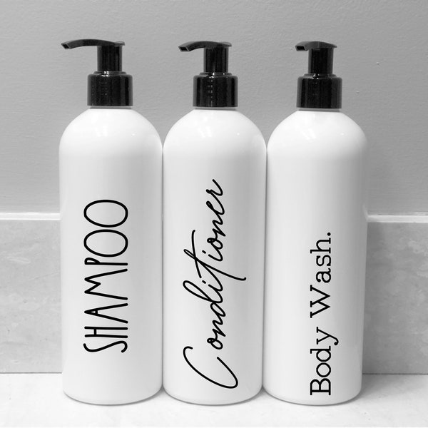 3 White Shampoo & Conditioner Set | Bathroom Bottle Set | Refill Shampoo Bottle Bottles | shampoo dispenser | Rae Dunn Bathroom | Mom Gift