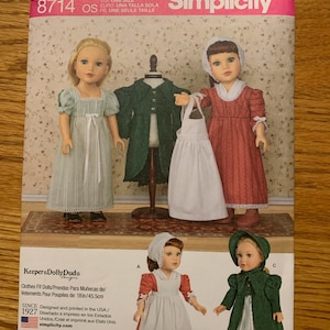 Simplicity 18" American Girl Doll Pattern Prarie Costumes 8714