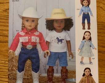 Simplicity 18" American Girl Doll Pattern Cowboy Cowgirl Costumes S9728