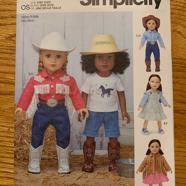 Simplicity 18" American Girl Doll Pattern Cowboy Cowgirl Costumes S9728