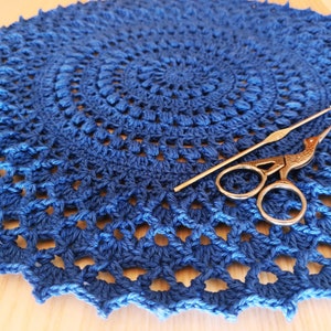 Blue Cotton Mandala Crochet Doily: Handmade Round Placemat for Table Decor