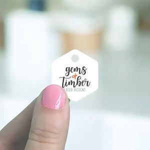 Custom Printed Hang Tags with Your Logo or Text, Small Business Price Labels & Packaging, Hexagon 1x1.1" Bulk Set of 115, SH2009-01