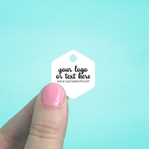 115 Custom Tags 1 x 1.1" Hexagon | Hexagon Tags | Jewelry Tags | Price Tags | Hang Tags | Favor Tags | Blank or Custom | SH2009-01