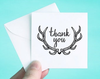 Set of 12 Thank You Cards with Envelopes, Small Thank You Note Cards, Antler Thank You Mini Note Cards, Thank You Notes, 3 x 3"