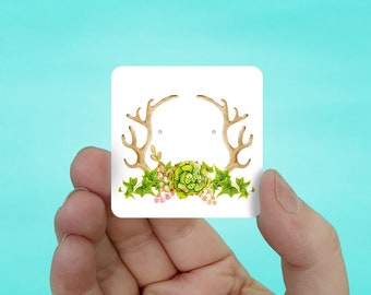 Earring Cards | Stud Earring Cards | Earring Display Cards | Jewelry Cards | READY TO SHIP | 2" Set of 30 Succulents & Antlers | SH989-21