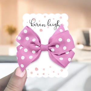 Set di 48 carte con fiocco per capelli personalizzato, 2,5 x 3,5", biglietti da visita per accessori per capelli personalizzati, biglietti con papillon, rettangolo smerlato, SH0018-02