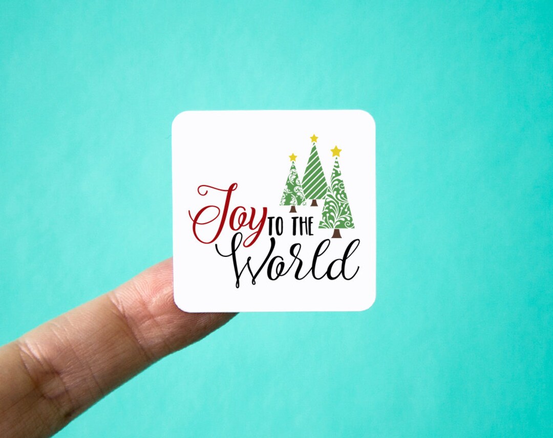 Joy to the World Christmas Stickers 1.5 Square Stickers Envelope