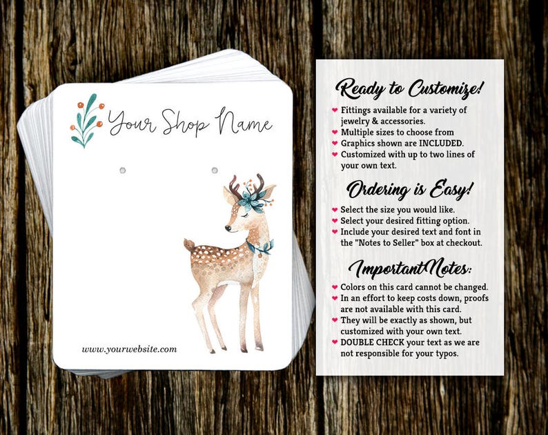 Earring Cards Baby Deer Jewelry Cards Necklace Cards Holiday Earring Cards Design Included Jewelry Display Cards