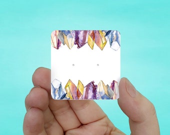Small Stud Earring Cards, Stud Earring Display Cards with Printed Colorful Crystals Design, Ready to Ship, SH989-13