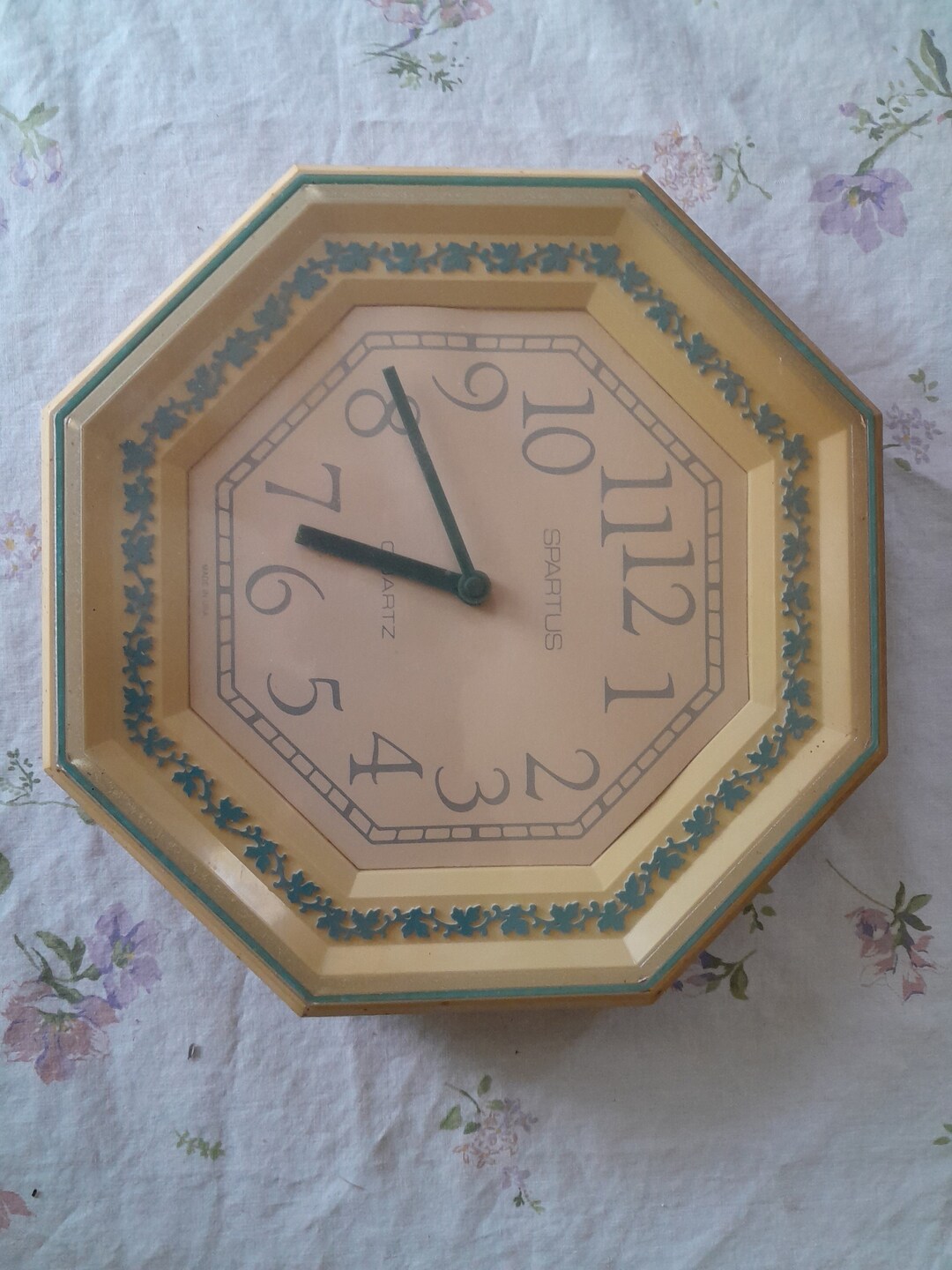 Vintage Spartus Wall Mounted Alarm Clock Floral Hexagon Etsy