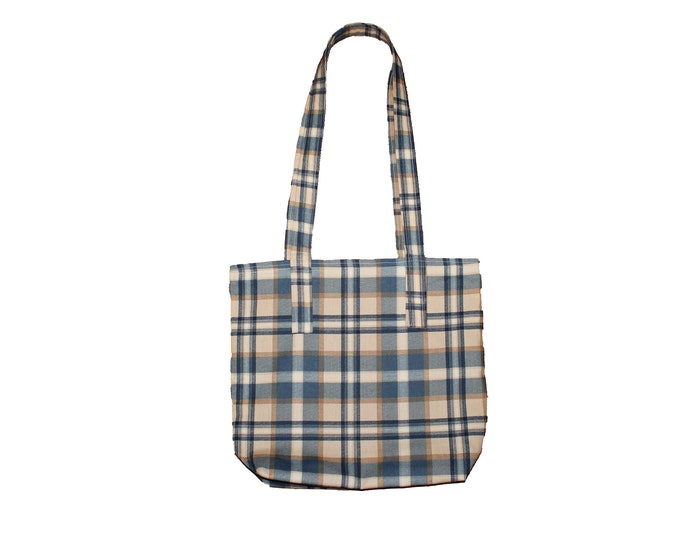 Bella Book Bag Blue  and Tan Plaid