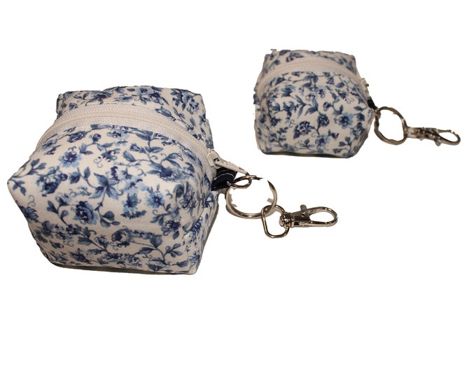 Cube Pouch French Blue and Cream Floral