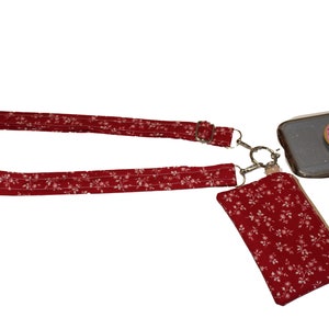 Crossbody Phone Strap Red and Taupe Floral