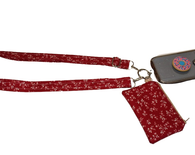 Crossbody Phone Strap Red and Taupe Floral