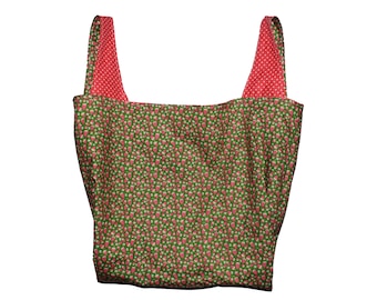 Pink and Green Strawberry  Reversible Market Bag