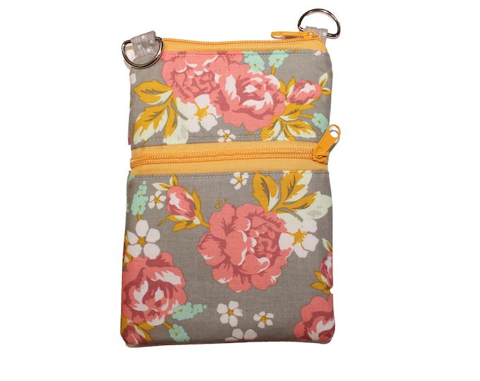 Cellphone Crossbody Purse Taupe Floral