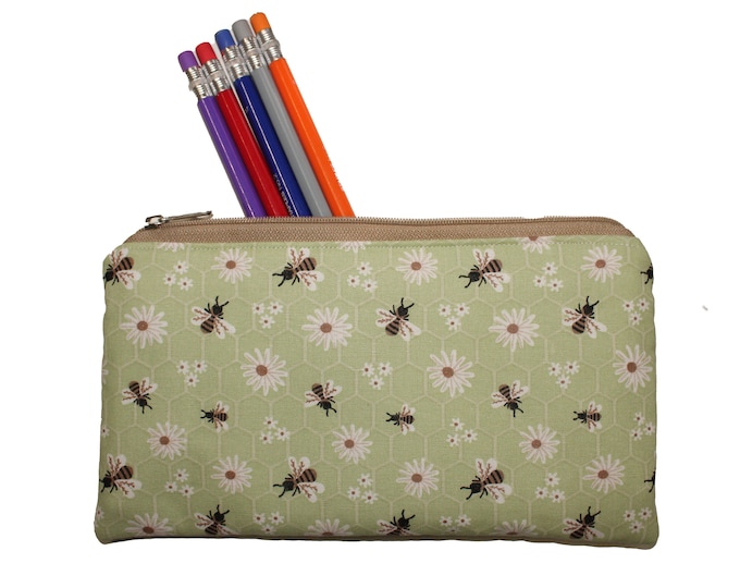 Emily Pencil Pouch Bees on Mint