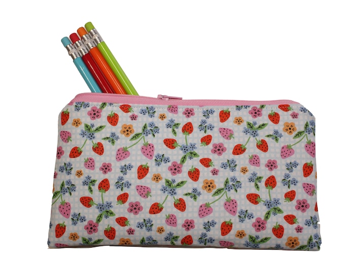 Emily Pencil Pouch Gingham and Berries