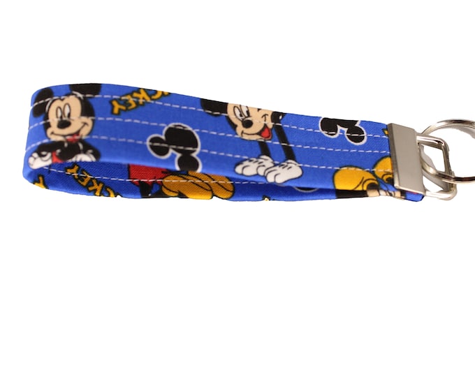 Blue Mickey Mouse Fabric Keychain