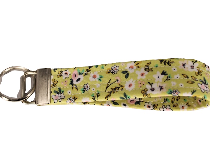 Light Green Floral Fabric Keychain