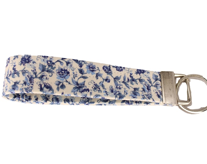 Blue Floral Fabric Keychain