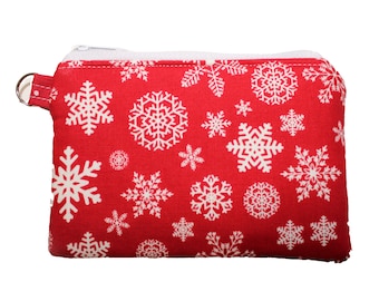 Snowflakes on Red Holiday Coin Purse