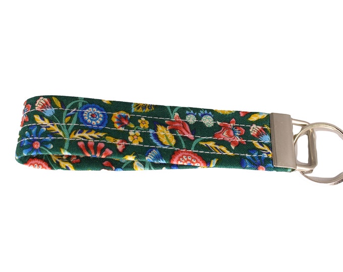 Liberty Garden Green Floral Fabric Keychain