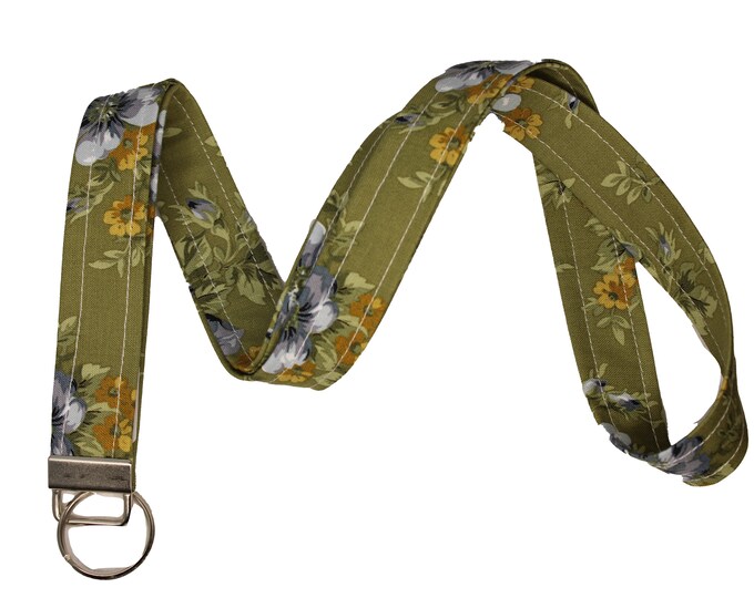 Olive Green Floral  Lanyard