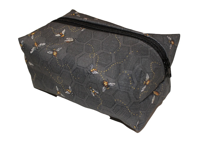 Bee on Dark Charcoal Grey Cosmetic Case