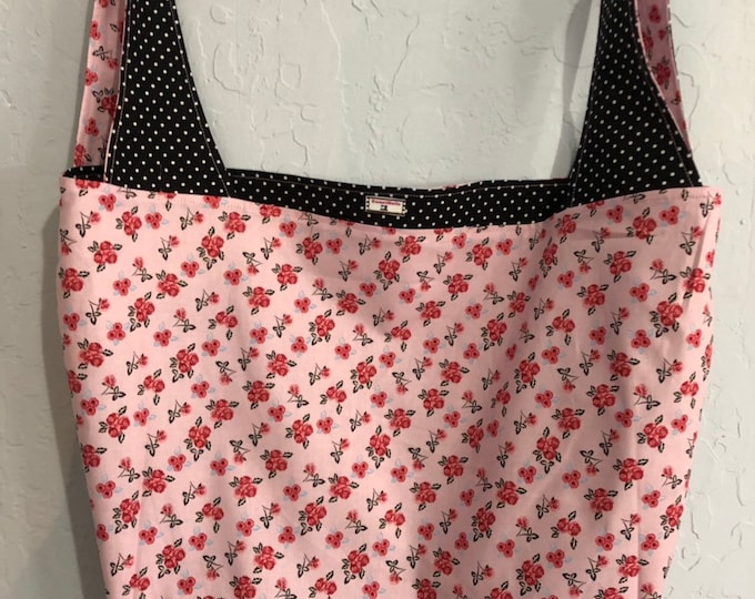 Pink and Black Floral Reversible Market Bag