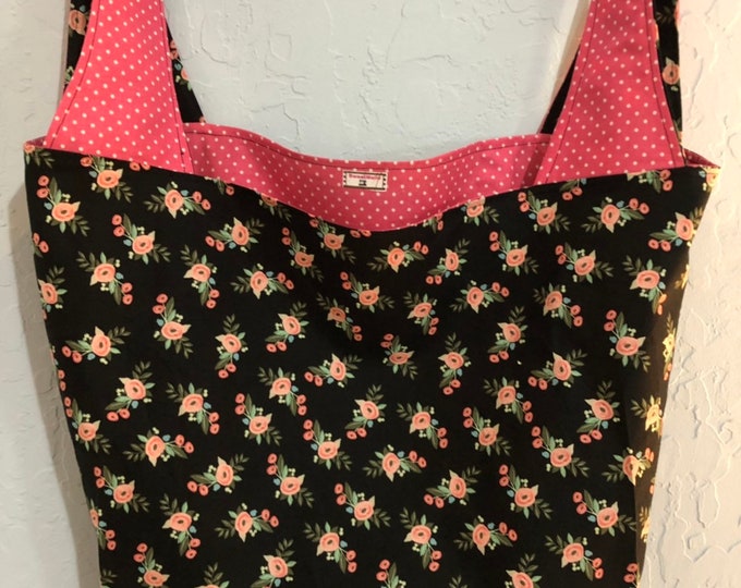 Black and Pink Floral Reversible Market Bag