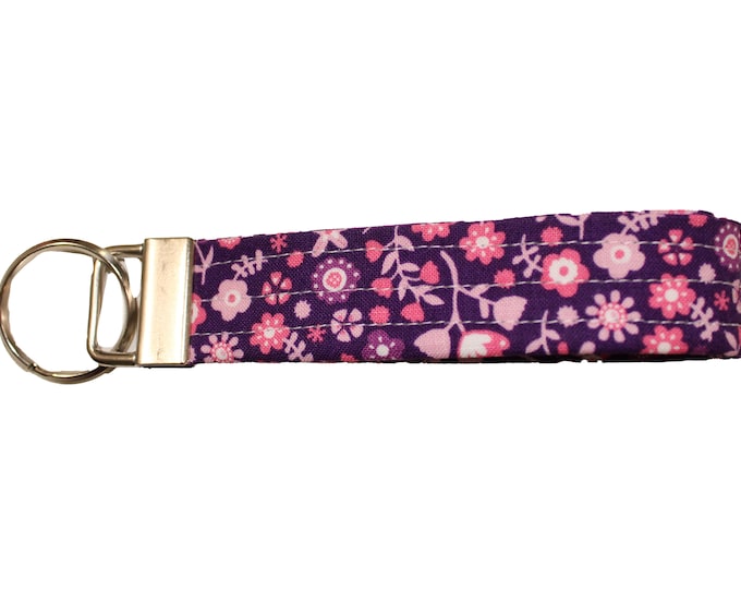 Pink and Purple Floral Fabric Keychain
