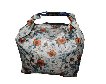 The Roll Down Bag Blue and Orange Floral