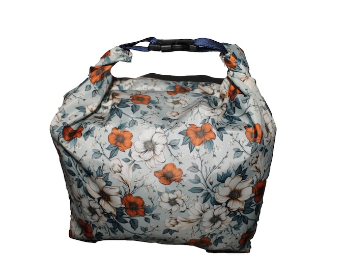 The Roll Down Bag Blue and Orange Floral