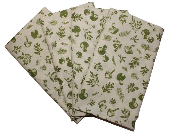 Sage Mushrooms on Cream  Floral  Cloth Napkin