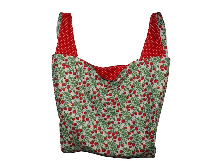 Strawberries on Light Blue Reversible Market Bag