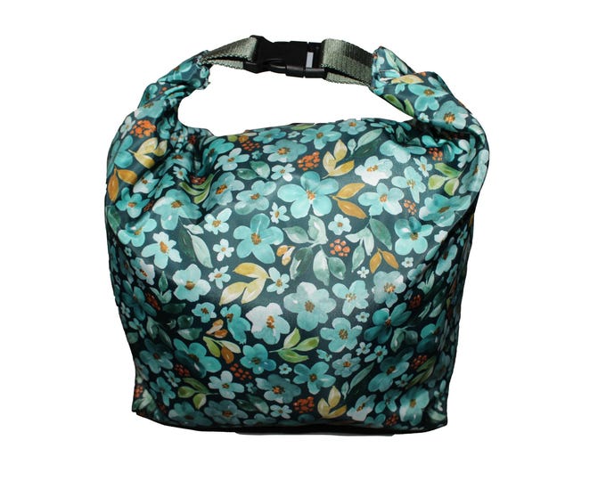 The Roll Down Bag Green and Blue Floral