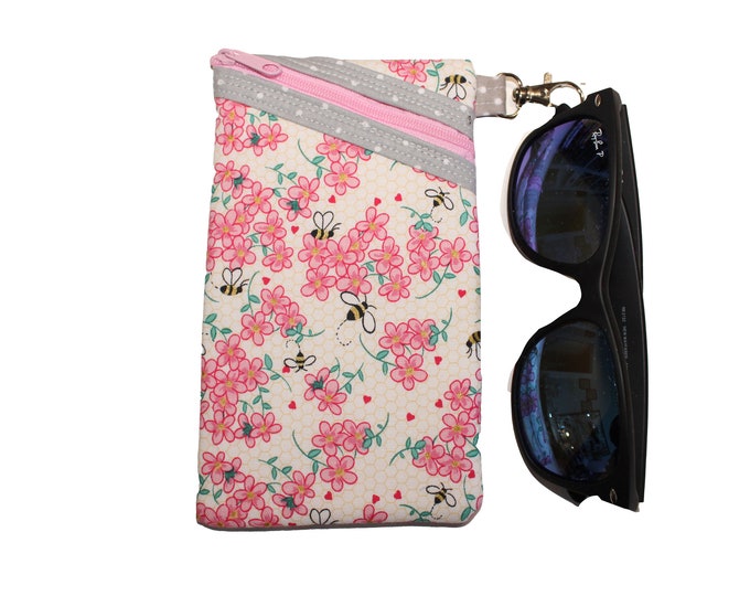 Sunglass / Eyeglass Case Bees with Pink Floral