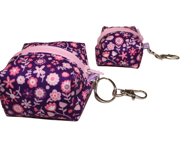 Cube Pouch Purple and Pink Floral