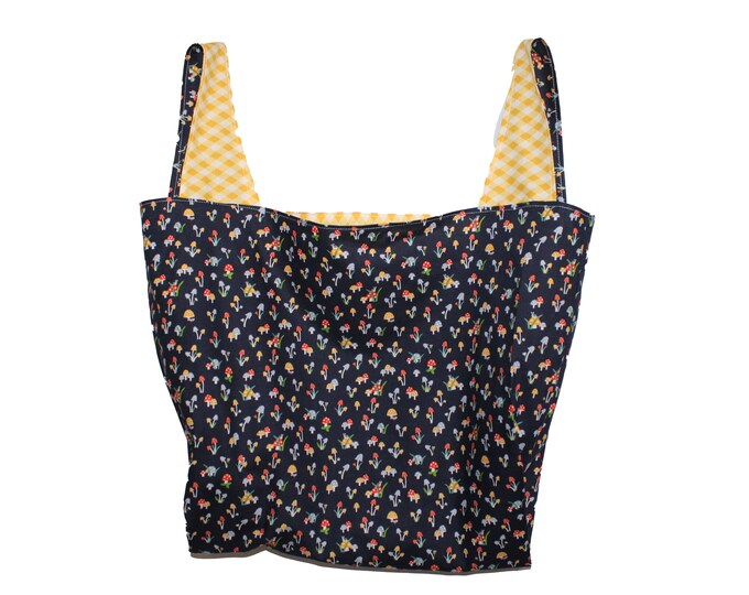 Mushrooms on Navy Blue Reversible Market Bag