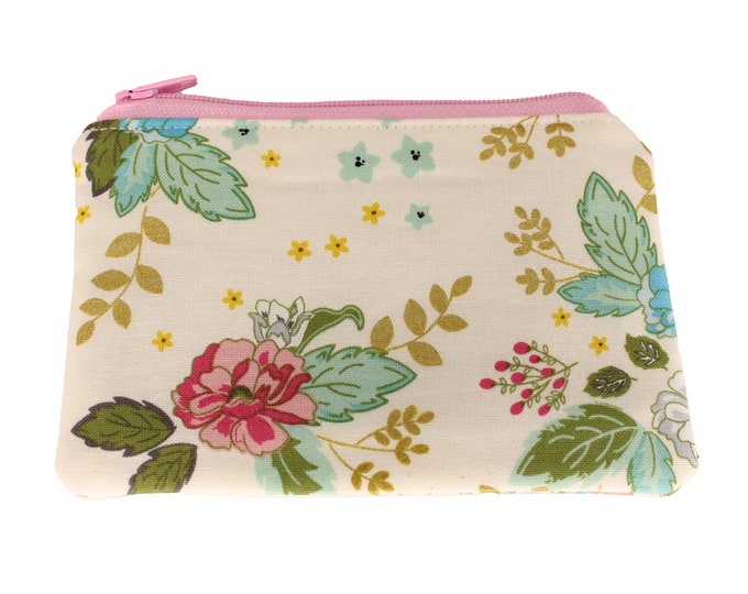White and Pink Floral Coin Purse