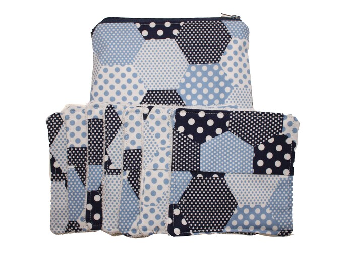 Reusable Facial Wipes Blue Polka Dot Hexies